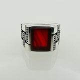 Men's Sterling Silver Red Agate Stone Ring - TryAladdin