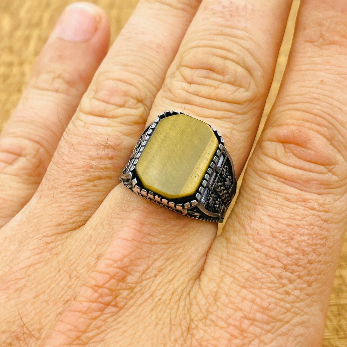 Men's Tiger's Eye Stone Square Ring - TryAladdin