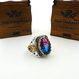 Men's Tourmaline Purple - Blue Stone Silver Ring - TryAladdin