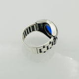 Men's Turkish Blue Sapphire Square Silver Ring - TryAladdin