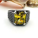 Men's Yellow Citrine Stone Silver Ring - TryAladdin