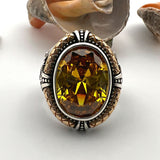 Men's Yellow Citrine Stone Silver Ring - TryAladdin