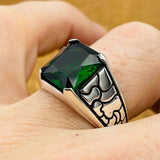 Minimalist Square Green Emerald Stone Men's Ring - TryAladdin