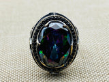 Mystic Topaz Stone Men's Silver Ring - TryAladdin