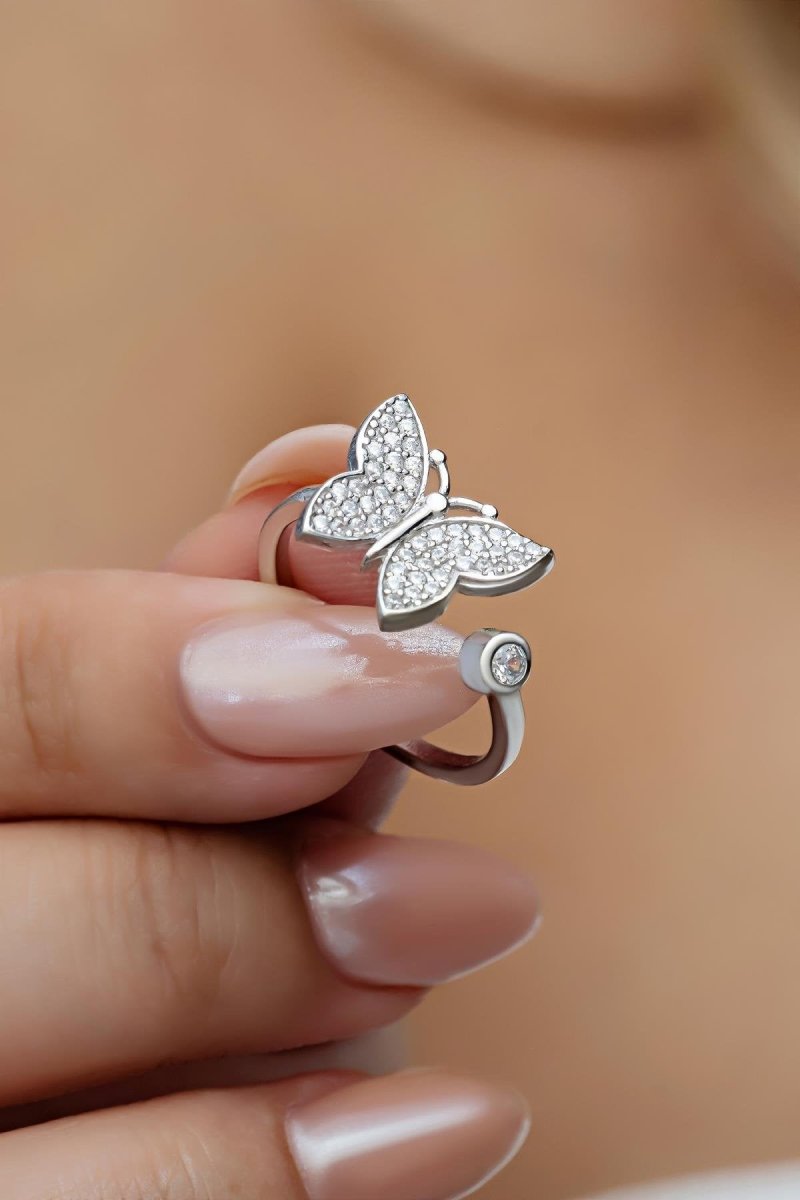 Nereze | Rhodium Butterfly Adjustable Size Ring - TryAladdin