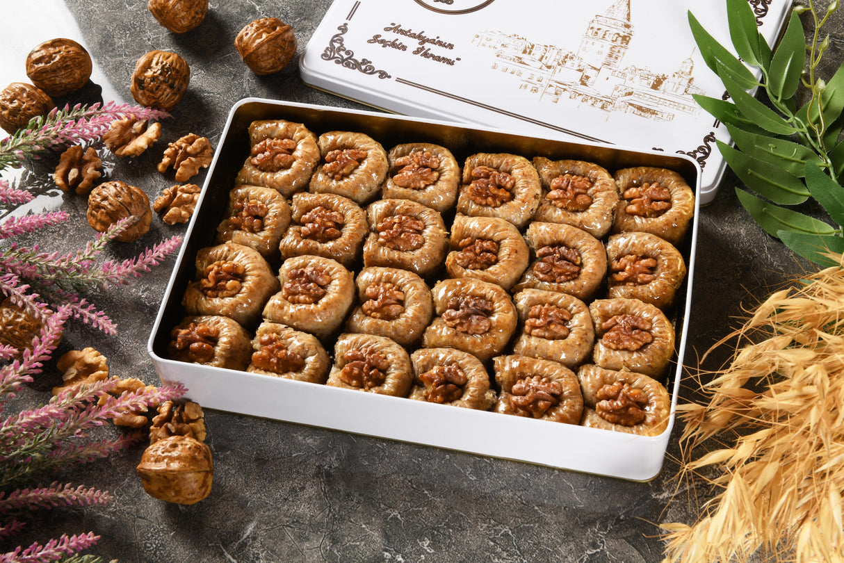 Asi | Nightingale Nest Walnut Baklava in Gift Metal Box - TryAladdin