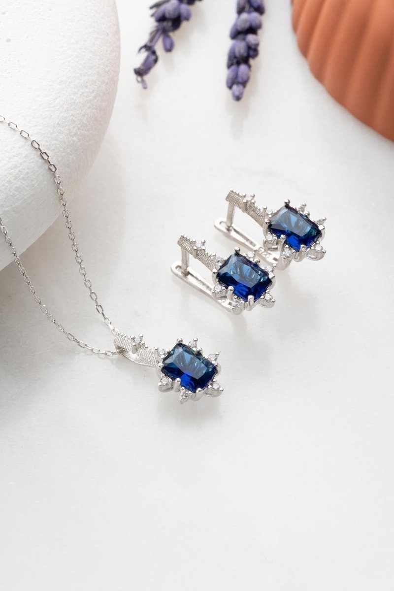 Nereze | Blue Stone Earrings and Necklace Set - TryAladdin