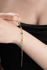 Nereze | Double Chain Gold Plated Clover Nazar Evil Eye Bracelet - TryAladdin