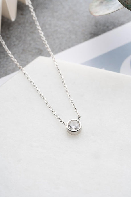 Nereze | Rhodium Plated Minimal 5mm Solitaire Necklace - TryAladdin