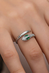 Nereze | Rhodium Plated Zircon Stone Snake Design Adjustable Size Ring - TryAladdin