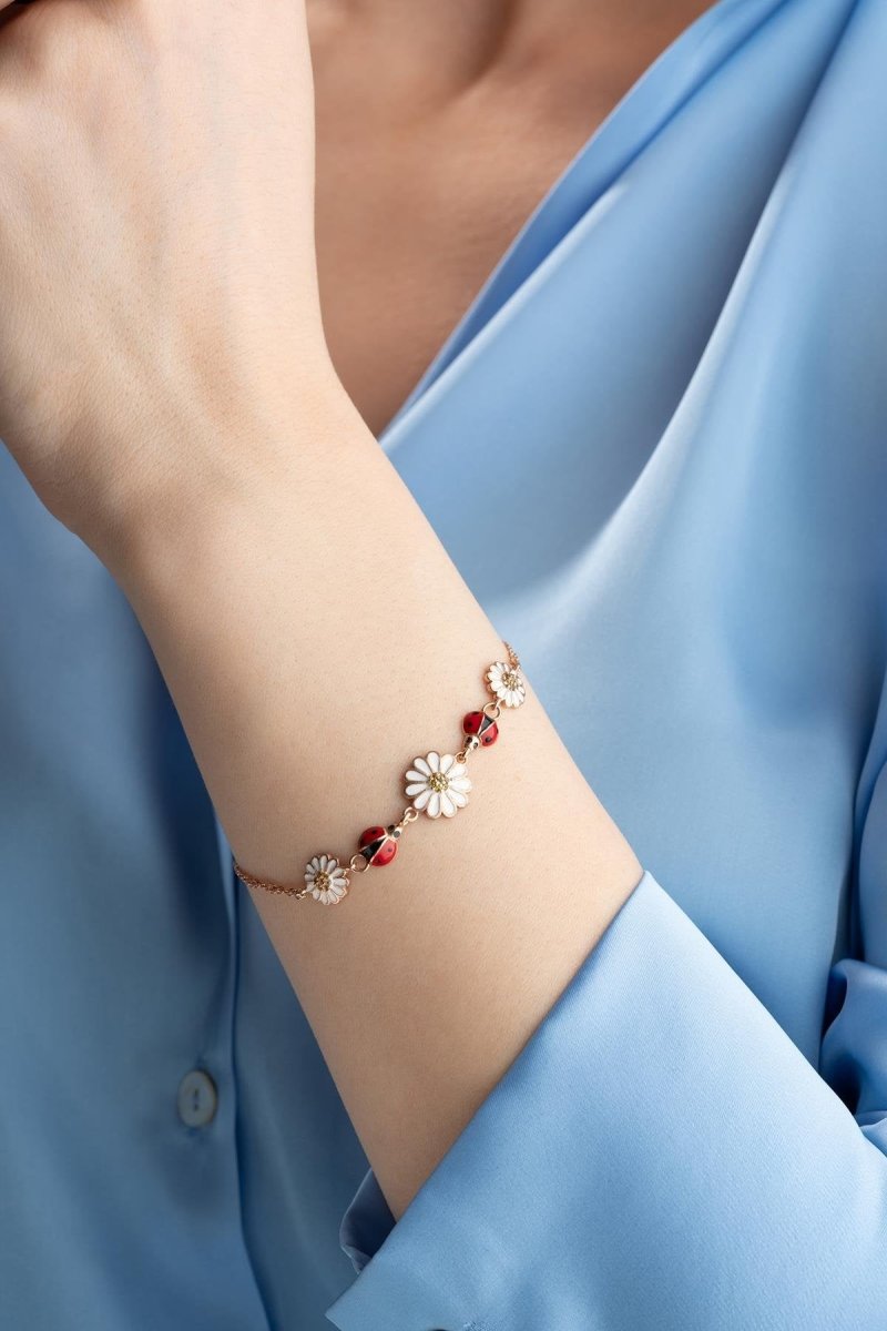 Nereze | Rose Plated Silvery 3 - Piece Daisy Bracelet - TryAladdin