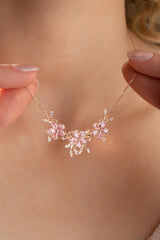 Nereze | Sparkling Model Pink Stone 3 - Piece Flower Necklace - TryAladdin