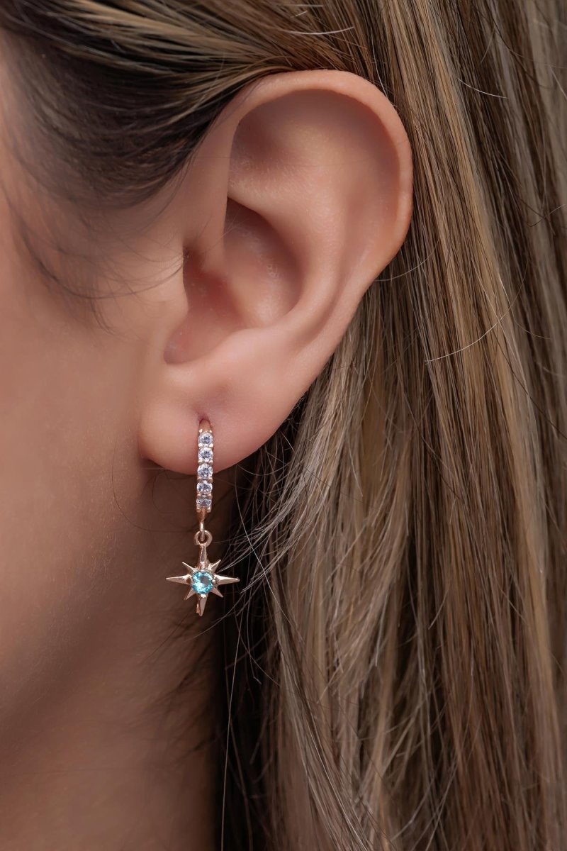 Nereze | Zircon 5 Stones 12mm Half Turn Dangling Pole Star Earrings - TryAladdin