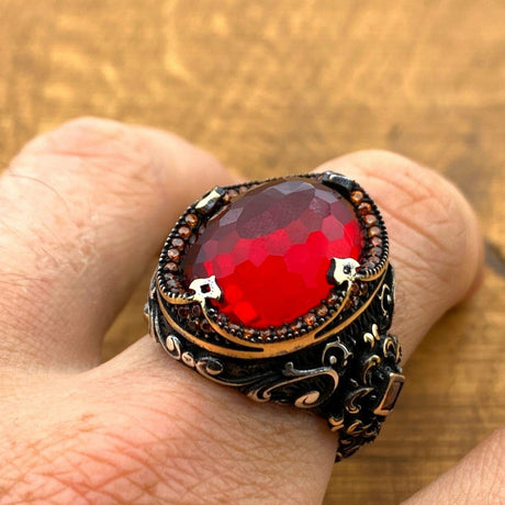 Oval Red Zircon Ottoman Style Ring - TryAladdin