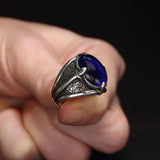 Tesbihevim | Men's Silver Ring with Parliament Blue Stones - TryAladdin