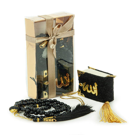 Pearl Prayer Beads and Mini Velvet Quran Gift Set - Black - TryAladdin