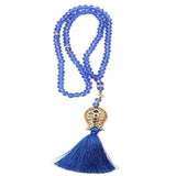 Pearl Tasbih with Tulip Patterned Tassel, 99 Beads - Blue - TryAladdin