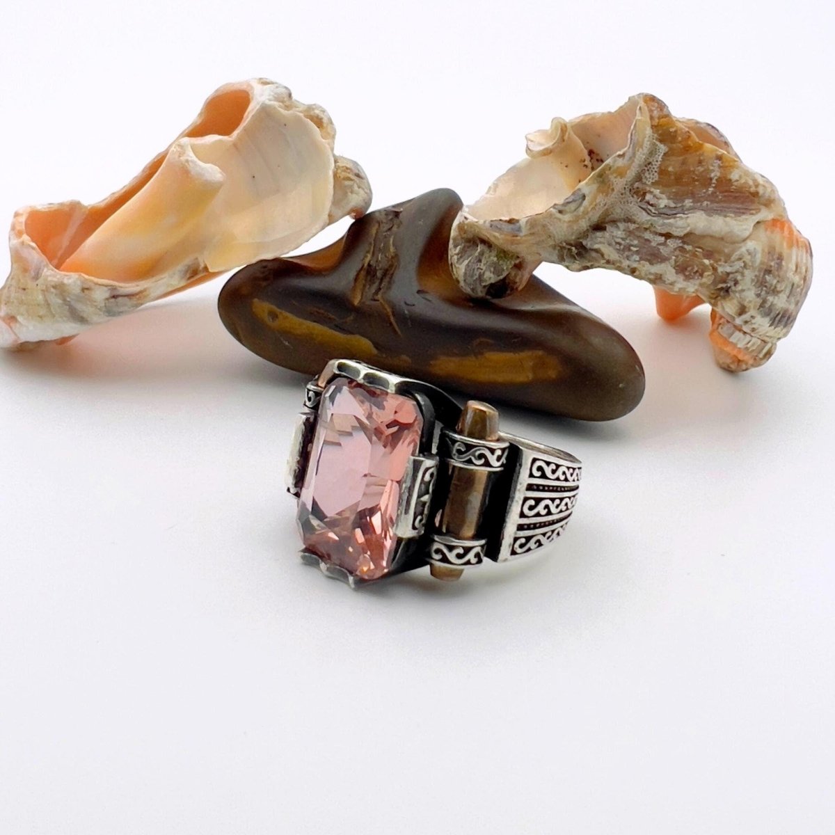 Pink Morganite Gemstone Unisex Silver Ring - TryAladdin