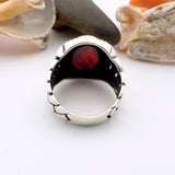 Red Oval Ruby Stone Men's Silver Ring - TryAladdin