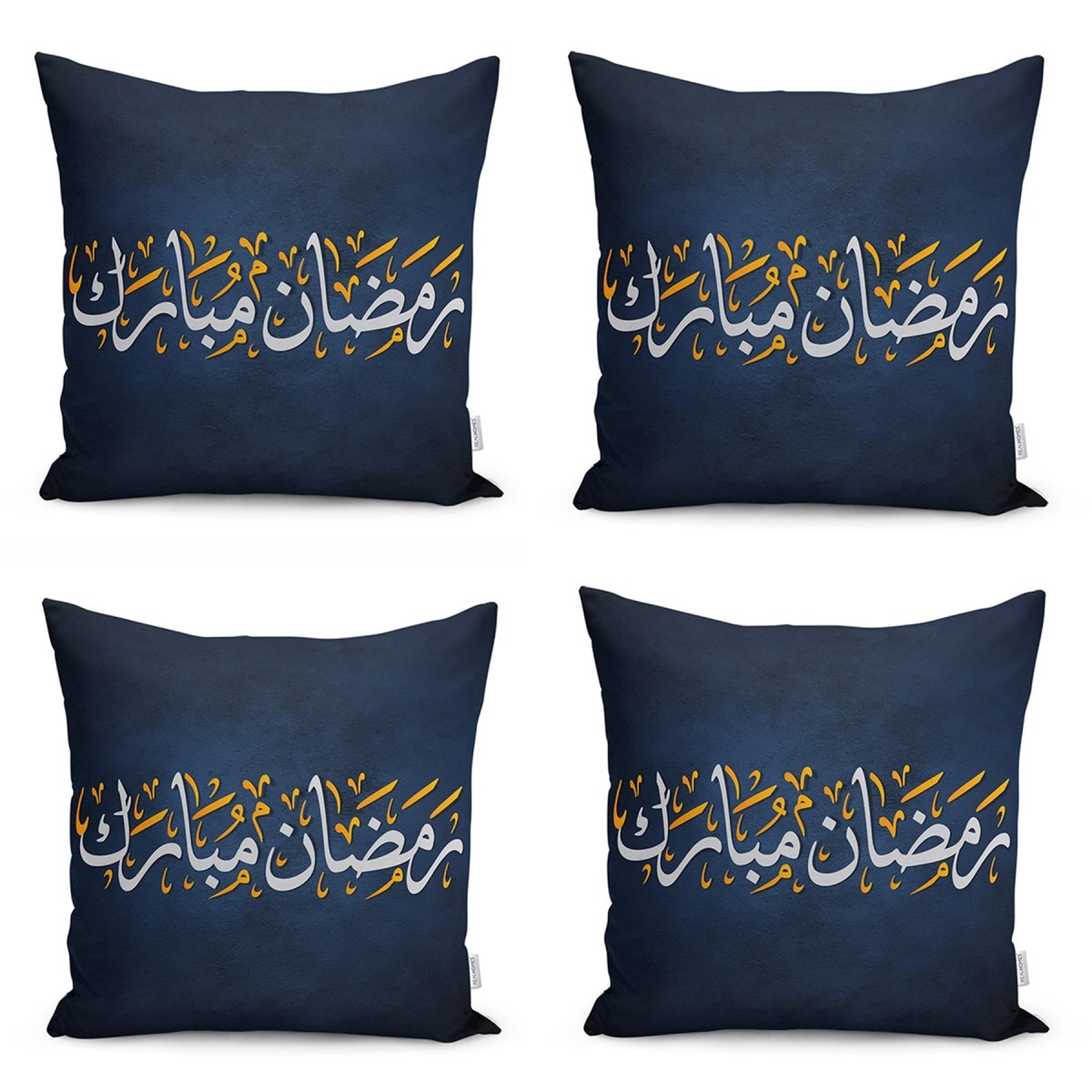 Runner and Cushion Pillow Cover Set with Dark Blue Background Featuring Ramadan Motif - TryAladdin