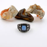 Square Blue Sapphire Silver Ring - TryAladdin