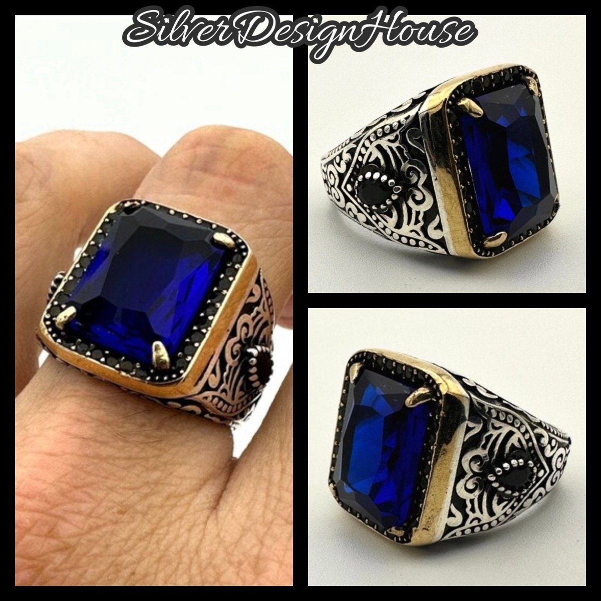 Square Blue Sapphire Stone Ring - TryAladdin