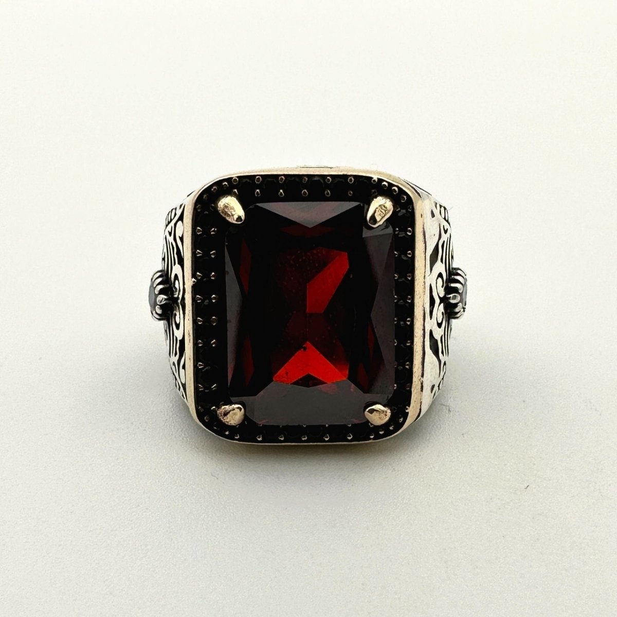 Square Red Ruby Stone Men's Ring - TryAladdin