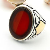 Step into Elegance with our Men's Red Agate Stone Ring - TryAladdin