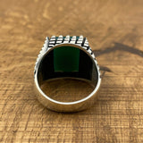 Sterling Silver 925 Handmade Green Agate Men's Ring - TryAladdin