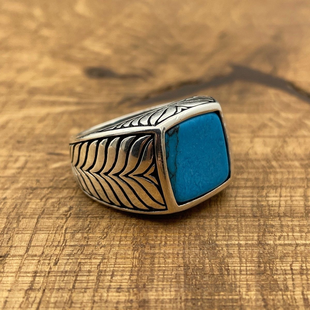 Sterling Silver 925 Handmade Turquoise Men's Ring - TryAladdin