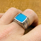 Sterling Silver 925 Handmade Turquoise Men's Ring - TryAladdin