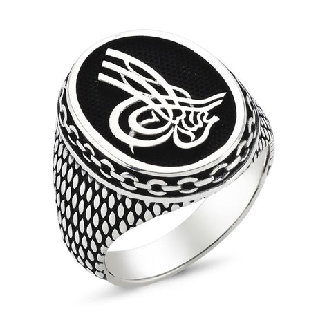 Taki | Men's Silver Ring Without Stone with Ottoman Tughra - TryAladdin