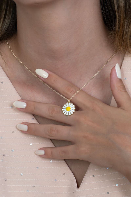 Taki | Gold Color Enameled Yellow Daisy Necklace - TryAladdin