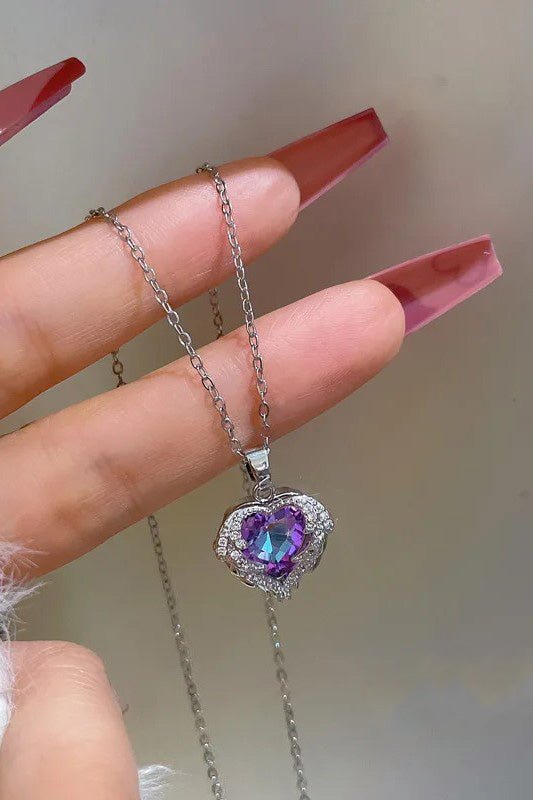 Taki | Silver Color Heart of the Ocean with Purple Stone Women's Stainless Steel Necklace - TryAladdin