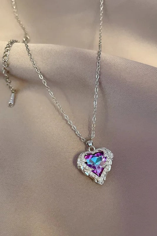 Taki | Silver Color Heart of the Ocean with Purple Stone Women's Stainless Steel Necklace - TryAladdin