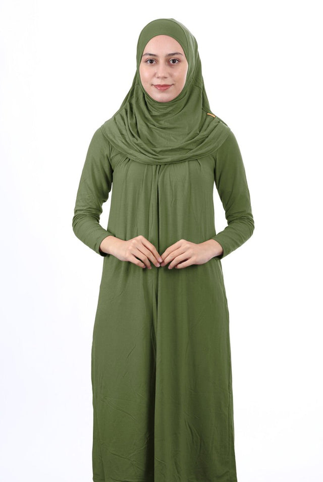 Teenage Size 12 - 15 Years Old Khaki One Piece Women's Prayer Dress with Headscarf - TryAladdin