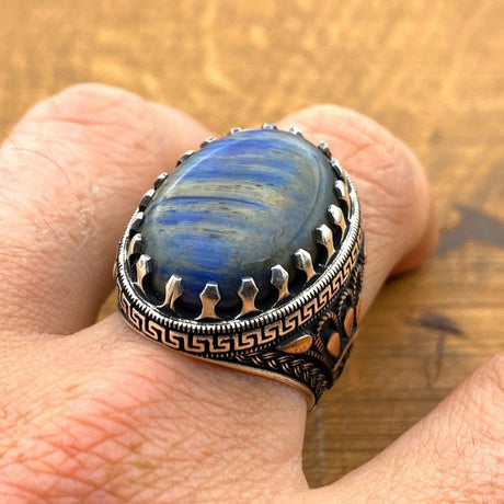 Unique Men's Lapis Lazuli Stone Silver Ring - TryAladdin