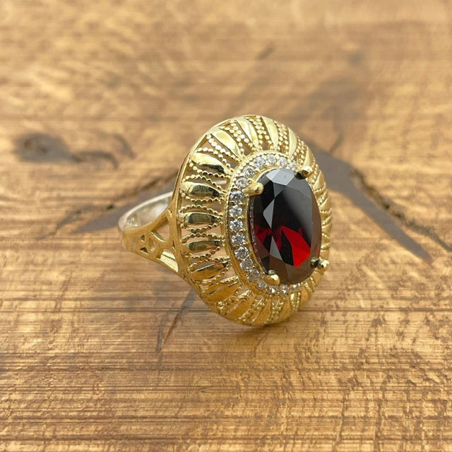 Women's Dark Ruby Stone Silver Ring - TryAladdin