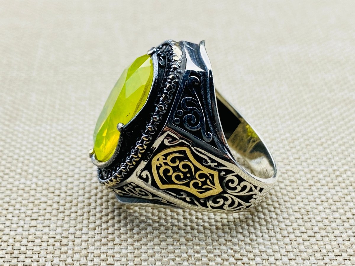 Yellow Tourmaline Men's Silver Ring - TryAladdin