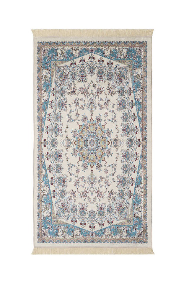 Bursa Ipek | Ecru Velvet Carpet Prayer Rug - TryAladdin