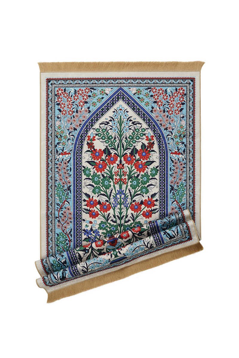 Bursa Ipek | Ecru Velvet Carpet Prayer Rug - TryAladdin