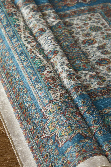 Bursa Ipek | Petrol Blue Velvet Carpet Prayer Rug - TryAladdin