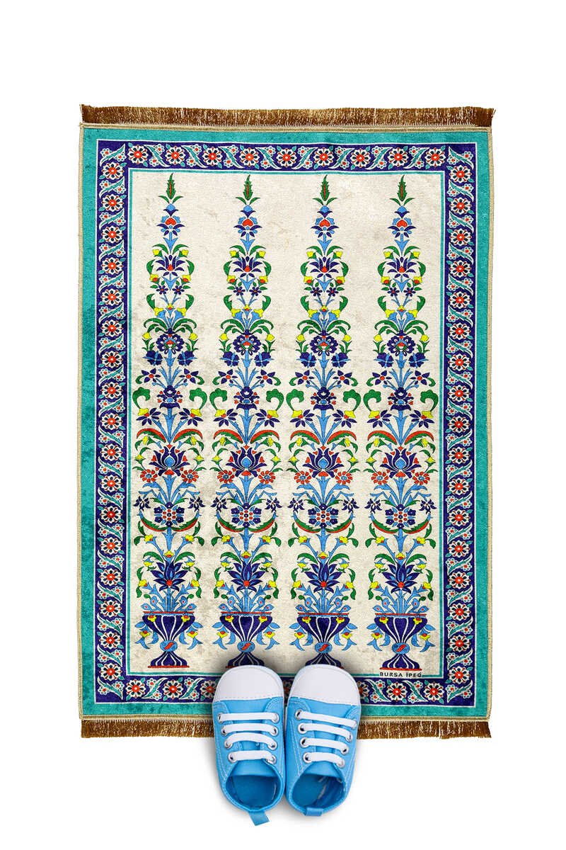 Bursa Ipek | Water Green Velvet Children's Prayer Rug - TryAladdin