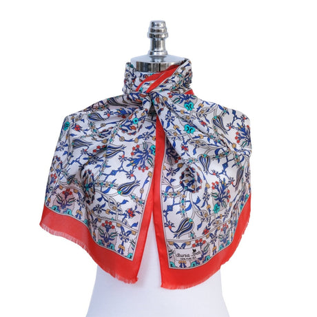 Lale Elegant Silk Scarf in Turquoise, Red & Blue - TryAladdin