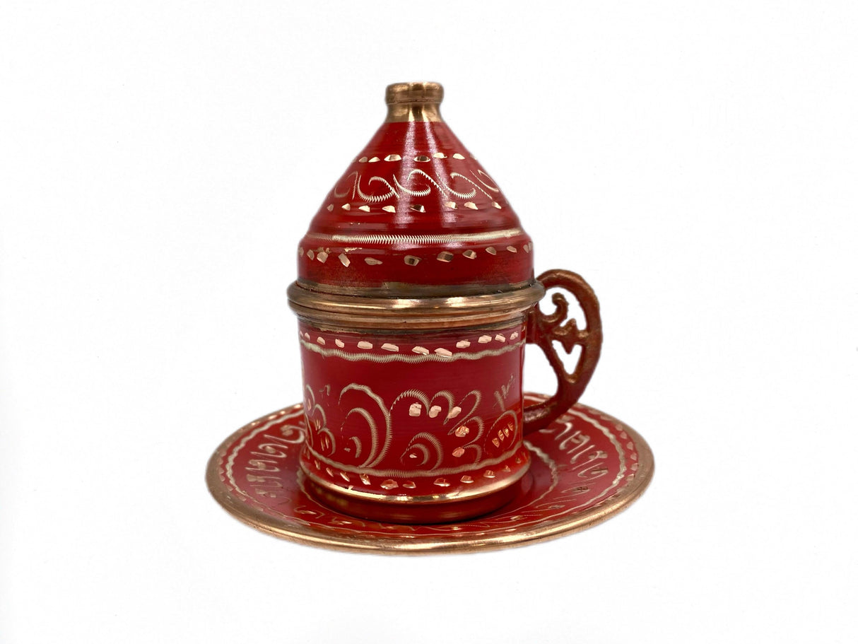 Lavina | Copper Turkish Coffee Cup with Lid Erzincan Design - TryAladdin