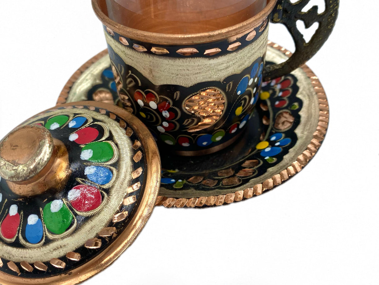 Lavina | Copper Turkish Tea Cup with Lid Erzincan Design - TryAladdin