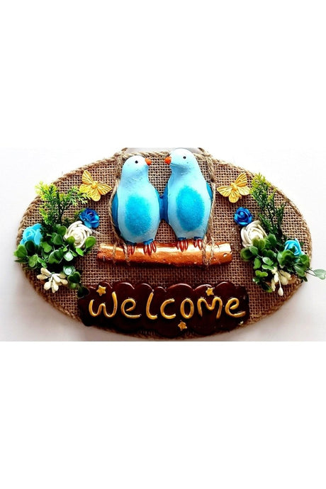 Blue Bird Flower Welcome Printed Door Ornament - TryAladdin