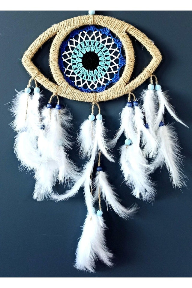 Eye Model Nazar Bead Motif Bird Furry Handmade Wall Ornament - TryAladdin