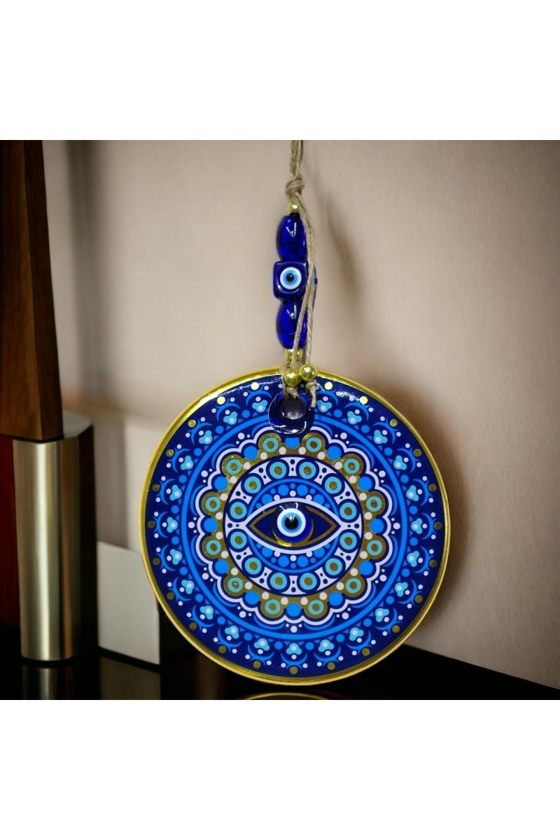 Gilded Nazar Beads Blue Pink Glass Wall Ornament - TryAladdin