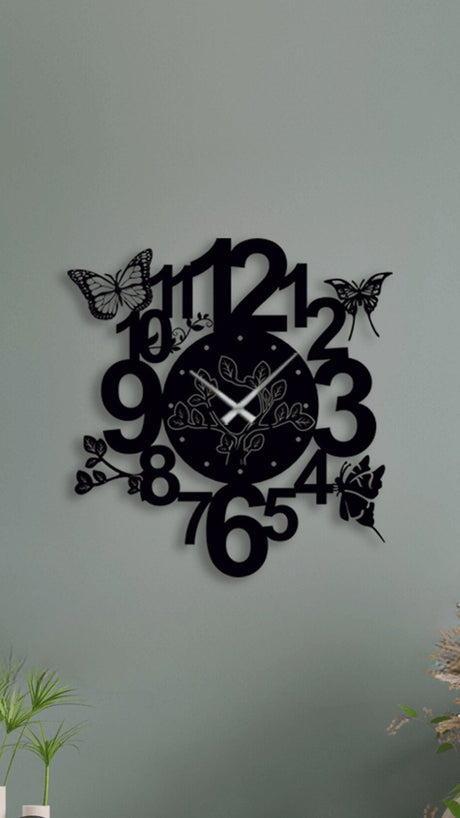 NR Dizayn | Butterfly Detailed Metal Wall Clock - TryAladdin